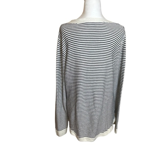 Talbots Petite Sweater Navy Cream Striped Link Stitch V Neck Pullover XLP Sailor - Picture 6 of 12